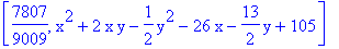 [7807/9009, x^2+2*x*y-1/2*y^2-26*x-13/2*y+105]